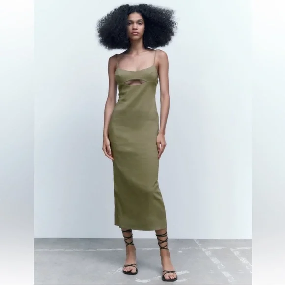 Zara | Dresses | Zara Linen Blend Cut Out Midi Dress | Poshmark